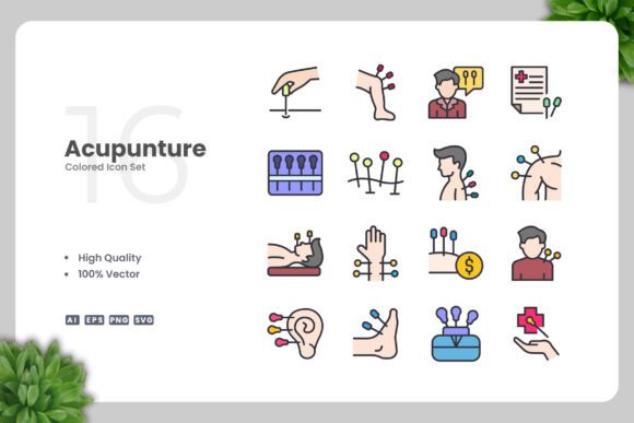 Acupuncture Color Icons for Creative Crafts
