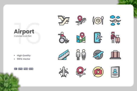 Airport Color Icons: Graphics and Icons for Modern Design