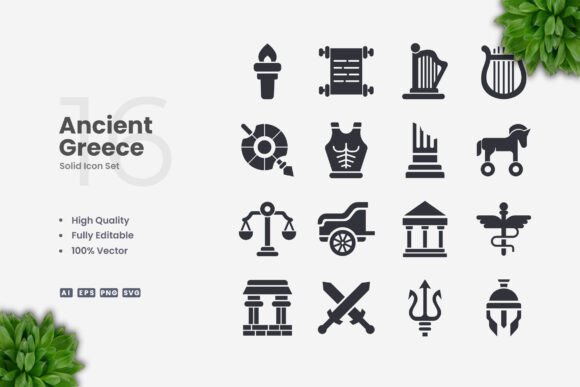 Ancient Greece Solid Icons Graphics