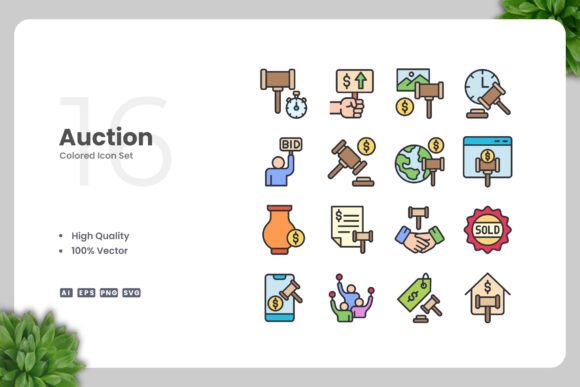 Auction Color Icons: Graphics & Icons for Modern Design