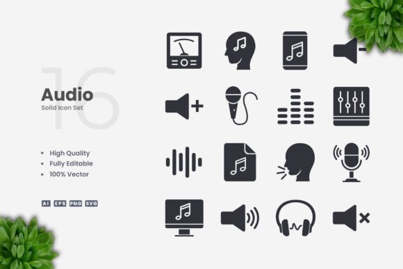 Audio Solid Icons: Graphics and Icons for Digital Sellers