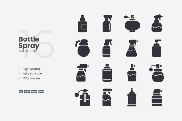 Bottle Spray Solid Icons: Graphics and Icons for Modern Design