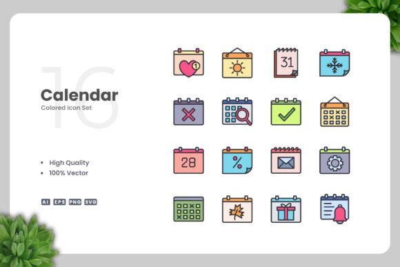 Calendar Color Icons: Graphics and Icons for Modern Design