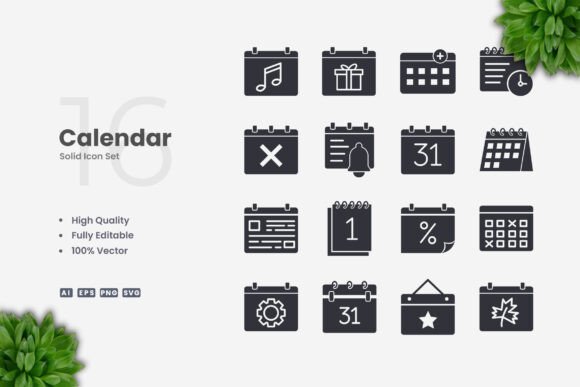 Calendar Solid Icons: Graphics and Icons for Digital Sellers