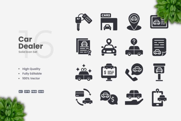 Car Dealer Solid Icons: Graphics and Icons for Local Business