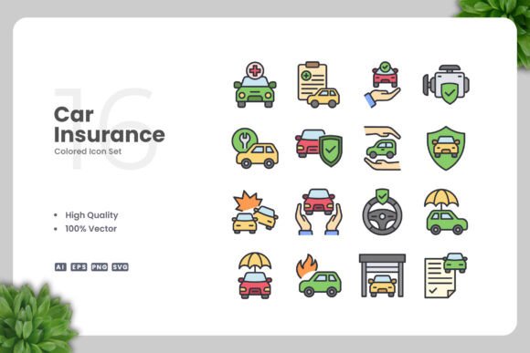 Car Insurance Color Icons Graphics