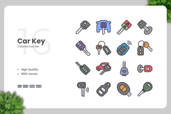 Car Key Color Icons: Graphics and Icons for Creative Design
