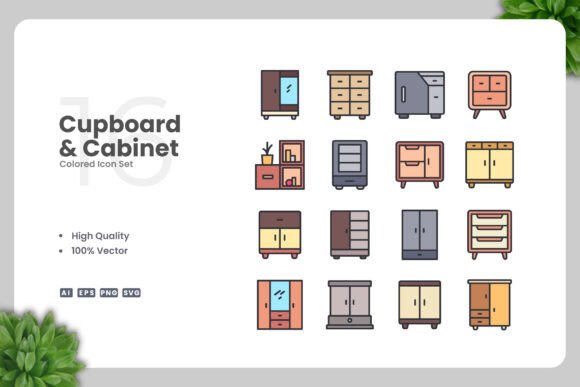 Cupboard and Cabinet Color Icons: Graphics for Modern Design