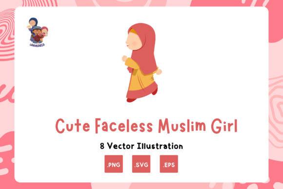 Cute Faceless Hijab Girl Character Set