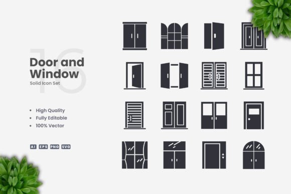 Door and Window Solid Icons for Graphics and Icons