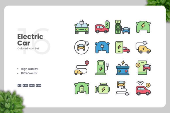 Electric Car Color Icons