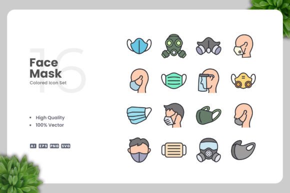 Face Mask Color Icons for Graphics and Icons