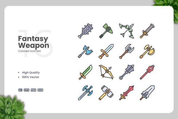Fantasy Weapon Color Icons: Graphics and Icons for Creative Design