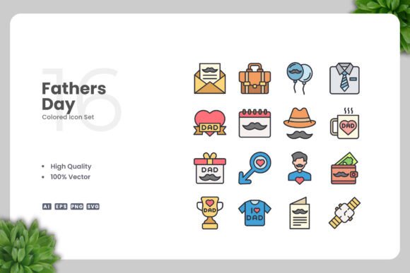 Fathers Day Color Icons Graphics