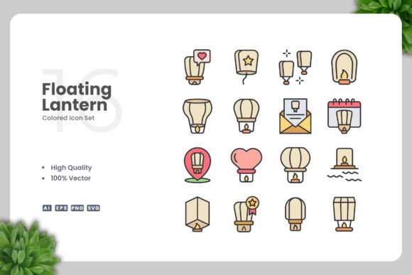Floating Lantern Color Icons Graphics