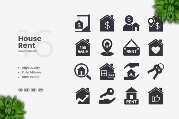 House Rent Solid Icons: Graphics and Icons for Real Crafting