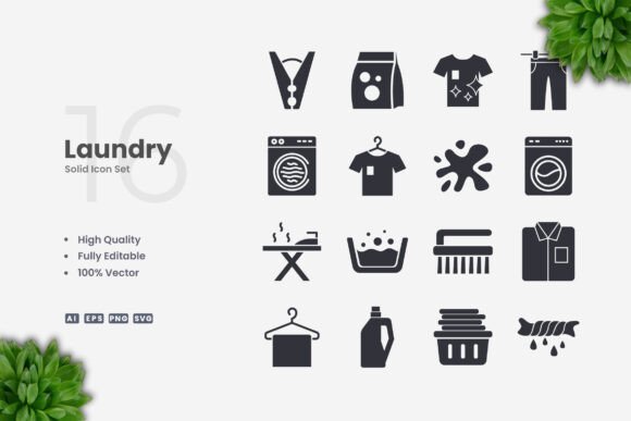 Laundry Solid Icons: Graphics and Icons for Clean Design