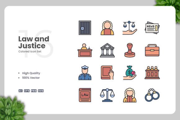 Law and Justice Color Icons: Graphics for Branding