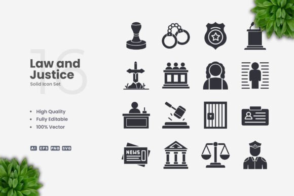 Law and Justice Solid Icons: Graphics and Icons for Branding