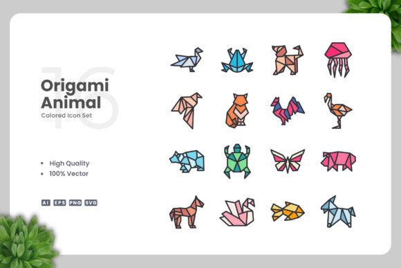 Origami Animal Color Icons for Graphics and Icons