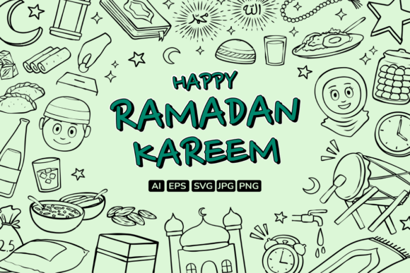 Ramadan Kareem Outline Illustration Set Graphics