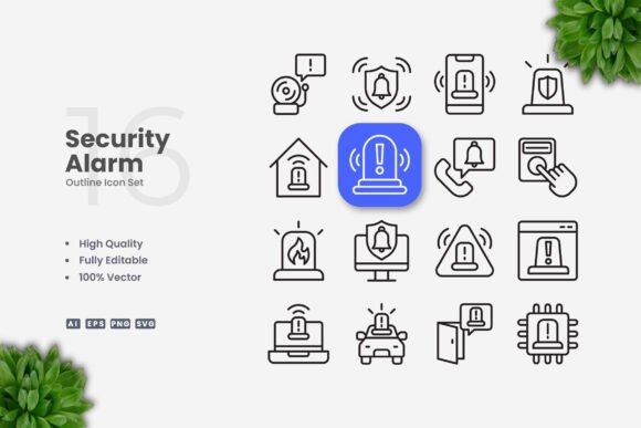 Security Alarm Icons for Graphics and Icons
