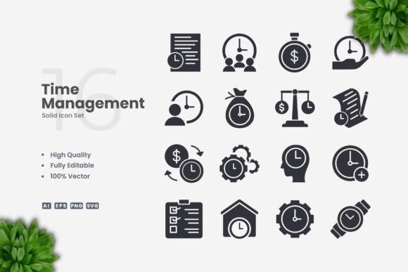 Time Management Solid Icons Graphics