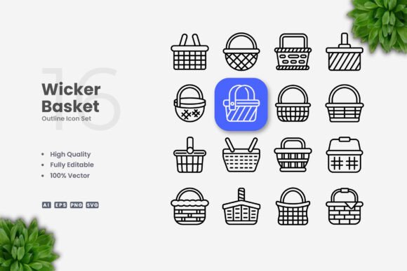 Wicker Basket Icons Graphics