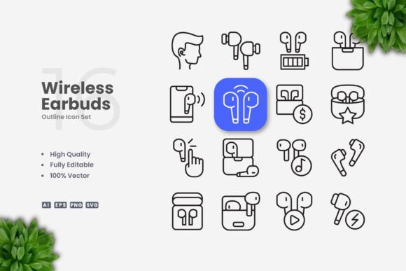 Wireless Earbuds Icons: Graphics and Icons for Modern Design